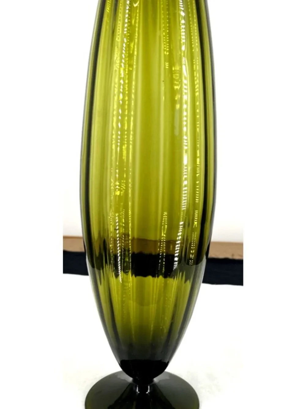 Empoli Vase Green Optic Art Glass Vase 15” Footed Ribbed MCM Vintage